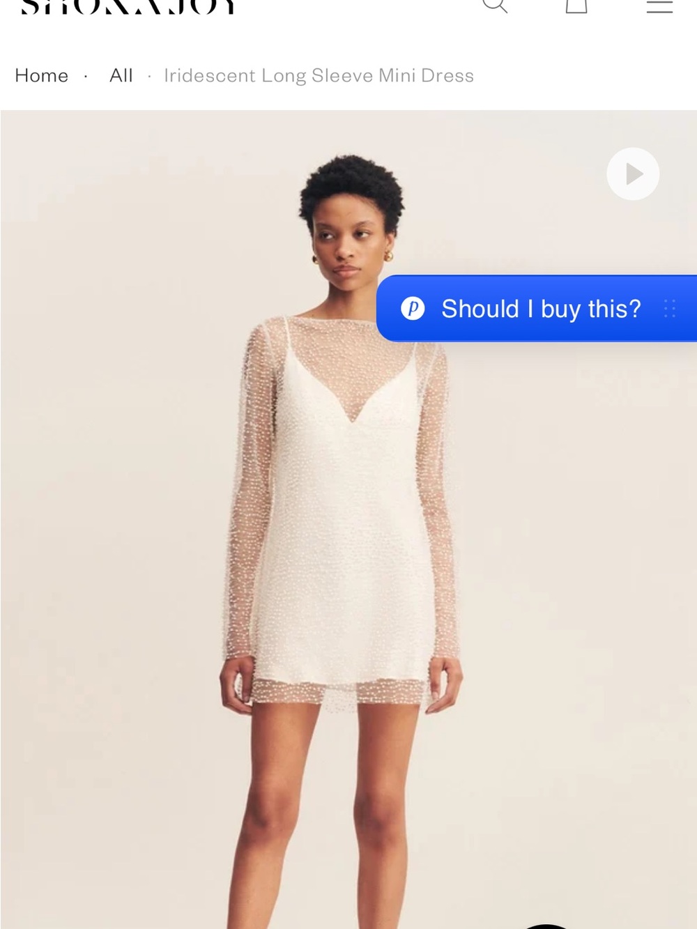 Shona Joy Ivory Iridescent Beaded Long Sleeve Mini Dress